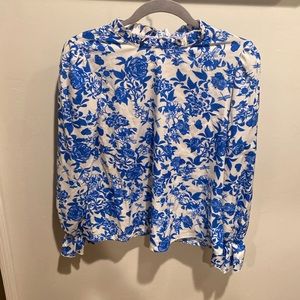 Blue and white ruffle blouse